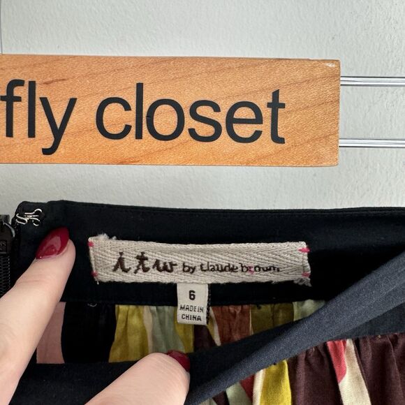 ITW By Claude Brown Mod Retro Printed Skirt With Bow Mid Century Modern - Picture 3 of 4